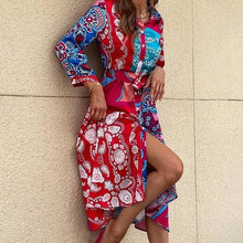 Load image into Gallery viewer, Vintage Fashion Lapel Long Sleeve Bow Tie Patchwork Dress
