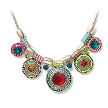 Load image into Gallery viewer, Hair ornament headwear alloy Tibetan Necklace ethnic style fresh gold-plated oil drop color glaze set Pendant Silver Gold Red Green
