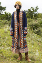 Load image into Gallery viewer, Bohemian fringed cardigan ethnic style mid-length sweater loose knitted coat
