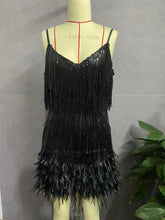 Load image into Gallery viewer, Stylish fringed sequin feather panels dress dress
