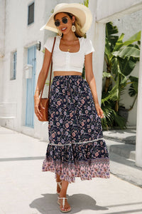 Lace-paneled maxi skirt man cotton bohemian beach resort-inspired skirt