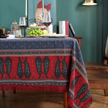 Load image into Gallery viewer, Bohemian cotton and linen printing table linen large pepper home coffee table red tassel rectangular tablecloth
