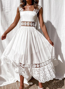 Fashion Lace Sleeveless Stitching Large Swing Long Dress