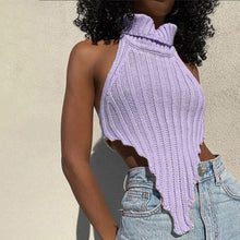 Load image into Gallery viewer, Sexy backless solid color turtleneck irregular knitted vest
