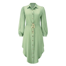 Load image into Gallery viewer, Long-sleeved temperament shirt mid-length tie-up waist dress
