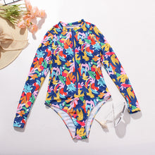 Load image into Gallery viewer, Triangle One Piece Print Zip Long Sleeve Swimsuit
