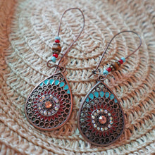 Load image into Gallery viewer, New national style personality retro hollowed out carved oil drop exaggerated Earrings
