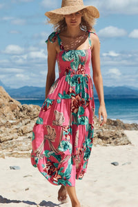 Women's Holiday Style Sling Strap Printing Maxi Dress