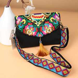 Embroidered Canvas Satchel Women's Single Shoulder Mini Messenger Bag Embroidered Bag