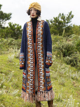 Load image into Gallery viewer, Bohemian fringed cardigan ethnic style mid-length sweater loose knitted coat
