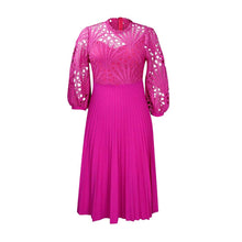 Load image into Gallery viewer, Large size lace crochet sexy openwork pleated dress dress
