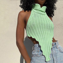 Load image into Gallery viewer, Sexy backless solid color turtleneck irregular knitted vest
