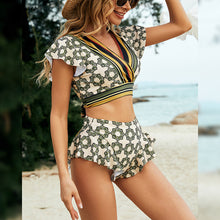 Load image into Gallery viewer, Split bikini two-piece set of sexy triangle ruffles, backless strappy V-neck swimsuit
