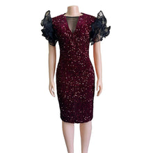 Load image into Gallery viewer, New velvet sequin mesh stitching package hip dress skirt dress
