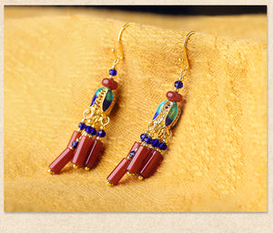 Ethnic Style Retro Red Agate Tassels Fashion Sense Earrings