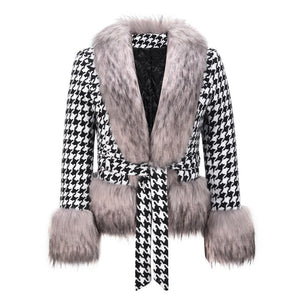 Short fur coat winter quilted thick slim-fit lace-up coat top