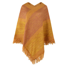 Load image into Gallery viewer, Contrast stripe knitted cape fringed cape
