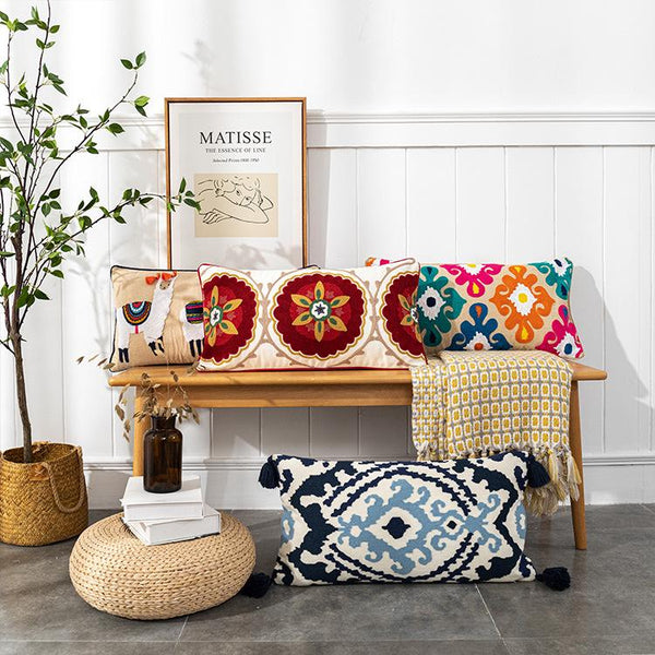 New embroidered retro Bohemian style cushion cover tassel wool ball  cushion cover