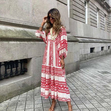 Load image into Gallery viewer, geometric patch puff sleeve dress
