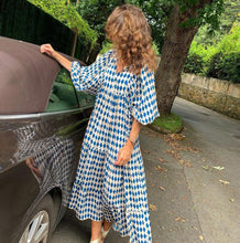 Load image into Gallery viewer, geometric patch puff sleeve dress
