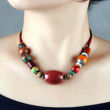 Load image into Gallery viewer, Ethnic style original Handmade Tibetan Jewelry Necklace Vintage multi treasure ceramic beads versatile short collarbone neck chain

