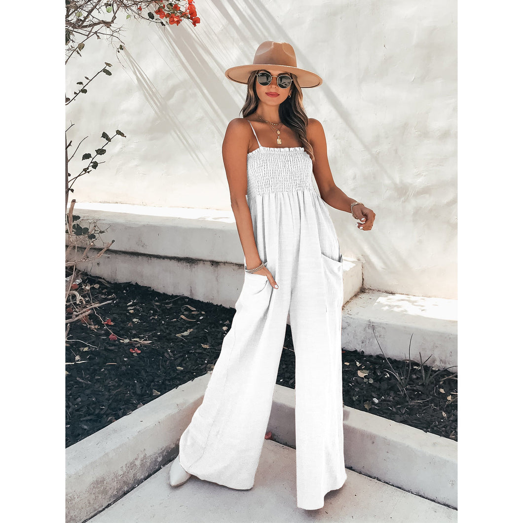 Sexy Suspender Loose Casual Jumpsuit Resort Wide Leg Jumpsuit