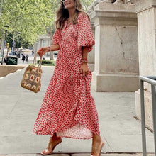 Load image into Gallery viewer, geometric patch puff sleeve dress
