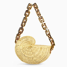 Load image into Gallery viewer, Woven straw woven bag shell shape rattan woven bag personalized acrylic chain shoulder bag
