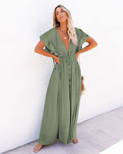 Load image into Gallery viewer, Drawstring Long Skirt Sunscreen Shirt Beach Blouse V-Neck Dress
