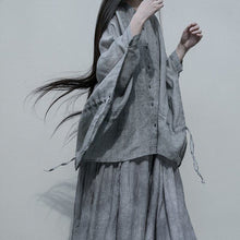 Load image into Gallery viewer, Ice Silk Grey Doll Sleeve Drawstring Loose Effortless Shirt Top
