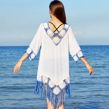 Load image into Gallery viewer, Hand crochet fringed lace outdoor hollow hand-woven beach sunscreen bohemian beach skirt women
