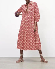 Load image into Gallery viewer, Women&#39;s Long Sleeve Lapel Green Geometric Print Shirt Dress
