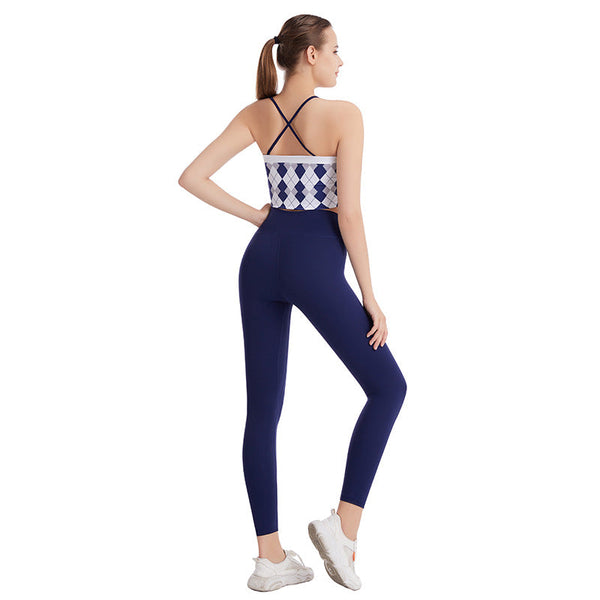 Bra diamond-shaped gemei back yoga clothes two-piece set Nude sports underwear fitness thin belt vest set