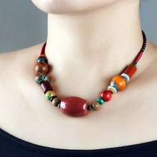 Load image into Gallery viewer, Ethnic style handmade Tibetan jewelry necklace vintage multi-treasure ceramic beads versatile cropped collarbone chain necklace women
