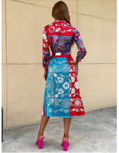 Load image into Gallery viewer, Women&#39;s Lace-Up Print Polo Neck Midi Dress
