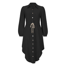 Load image into Gallery viewer, Long-sleeved temperament shirt mid-length tie-up waist dress

