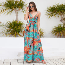 Load image into Gallery viewer, Bohemian print maxi dress sexy V-neck slip dress
