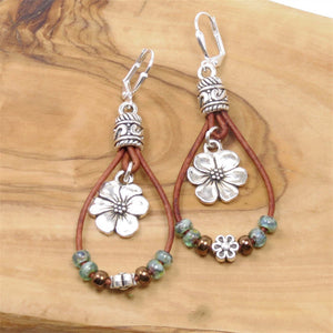Bohemian leather rope floral earrings simple earrings