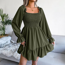 Load image into Gallery viewer, Square Neck Flared Long Sleeve Ruffle Swing Dress
