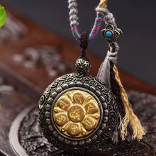 Load image into Gallery viewer, Women&#39;s Versatile Retro Necklace National Jewelry Wood Nine tailed Fox Zhajilam Green Tara Thangka Necklace
