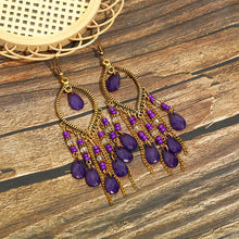 Load image into Gallery viewer, Antique gold-plated long fringed earrings for women vintage waterdrop bohemian chain earrings
