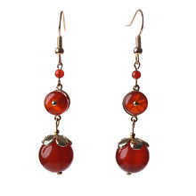 Load image into Gallery viewer, Red Agate Vintage Tibetan Earrings
