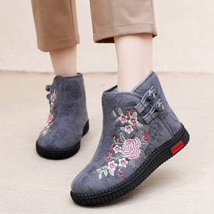 Cloth Shoes, Women's Cotton Shoes, Winter Plush Insulation, Mother's Shoes, Retro Ethnic Style Embroidered Shoes, Short Boots, Grandmother's Shoes