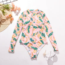 Load image into Gallery viewer, Triangle One Piece Print Zip Long Sleeve Swimsuit

