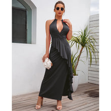 Load image into Gallery viewer, Women&#39;s temperament slit pleated suspender dress evening dress
