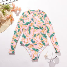 Load image into Gallery viewer, Women&#39;s One Piece Long Sleeve Surfwear Multicolor Print Zip Swimsuit
