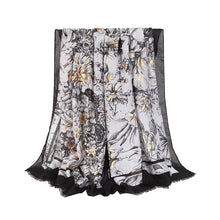 Load image into Gallery viewer, Autumn and winter new satin printing spring orchid autumn chrysanthemum outdoor ladies warm shawl scarf

