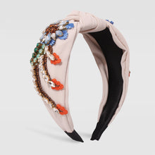 Load image into Gallery viewer, Stylish hand-stitched embroidered flowers fabric headband Personality creative diamond-encrusted knotted headband for women
