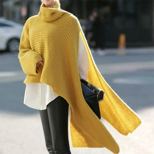 Long sleeve turtleneck sweater, knitted jumper, loose windbreaker