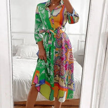 Load image into Gallery viewer, Vintage Fashion Lapel Long Sleeve Bow Tie Patchwork Dress
